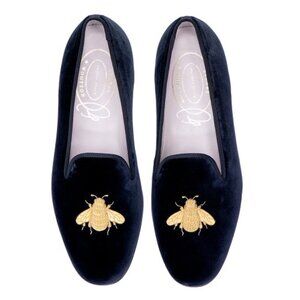 Stubbs and Wootton Gee Noir Velvet Slipper 9.5 Black Gold Bee Loafers